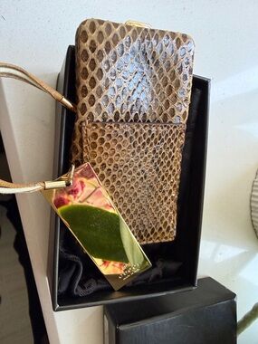 Gucci Brown Snake-Embossed leather Coin Holder with Gold Tag